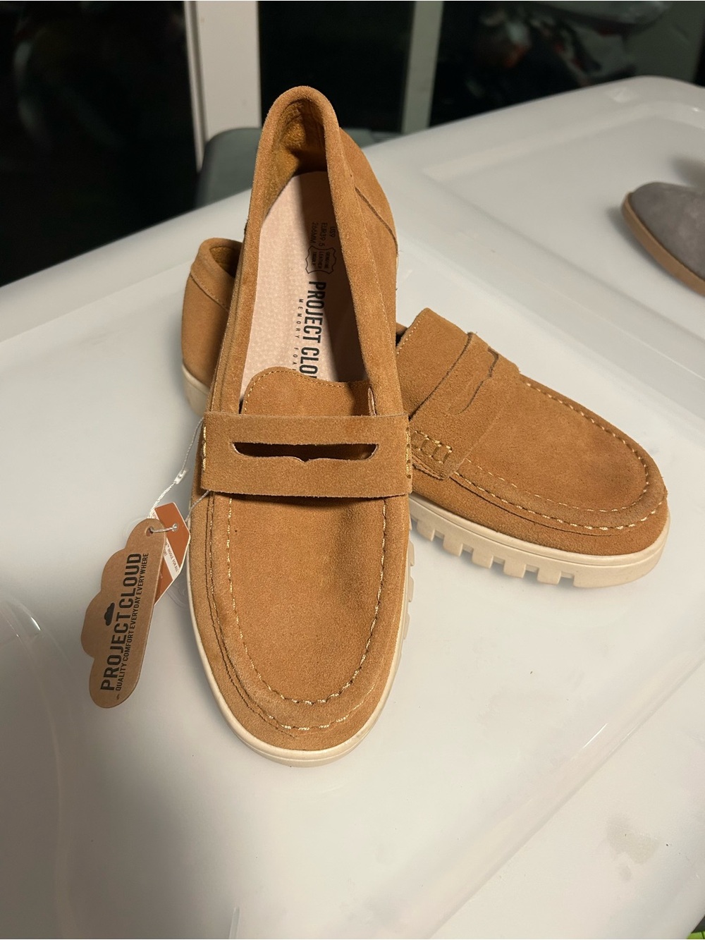 Women’s Tan Suede Penny Loafers - Picture 2 of 3
